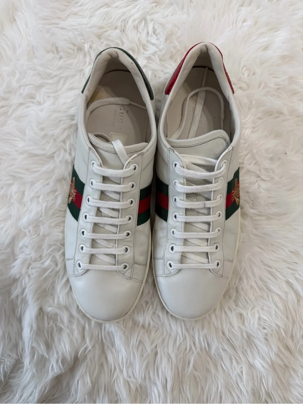Gucci Ace Women's Sneakers White Leather Web Bee Size 39.5 US 9.5